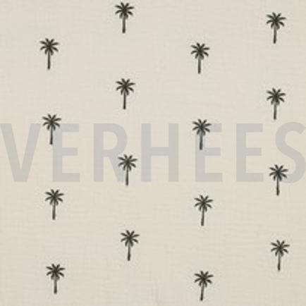 DOUBLE GAUZE EMBROIDERY PALMBOMEN NATURAL GEWASSEN (thumbnail)