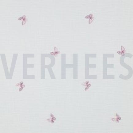 DOUBLE GAZE DE COTON BRODERIE PAPILLONS BLANC (thumbnail)