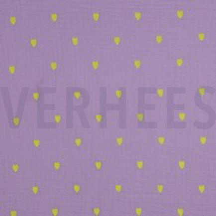 DOUBLE GAUZE EMBROIDERY NEON HEARTS LAVENDER (thumbnail)