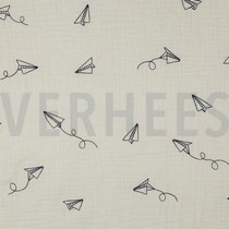 DOUBLE GAUZE EMBROIDERY PAPER PLANES NATURAL (thumbnail)