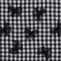 KATOEN GARENGEVERFD RUITEN TULE BLOEMEN MARINEBLAUW (thumbnail)