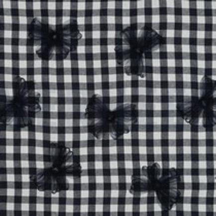 COTTON YARN DYED CHECKS TULE FLOWERS NAVY (thumbnail)