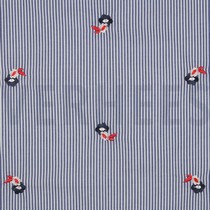 KATOEN STREPEN EMBROIDERY BLOEMEN BLAUW (thumbnail)