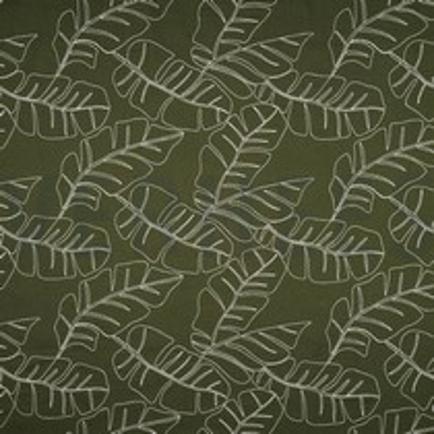 LINEN VISCOSE EMBROIDERY LEAVES FOREST GREEN (thumbnail)