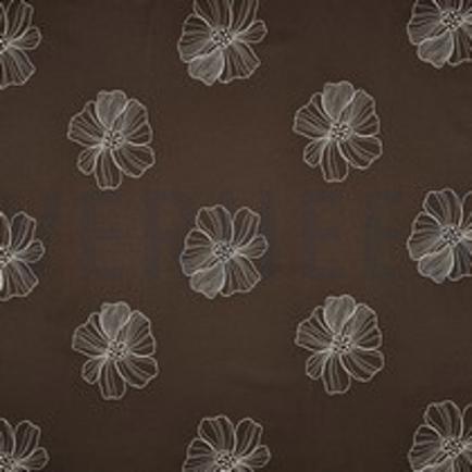 LINNEN VISCOSE EMBROIDERY BLOEMEN BRUIN (thumbnail)