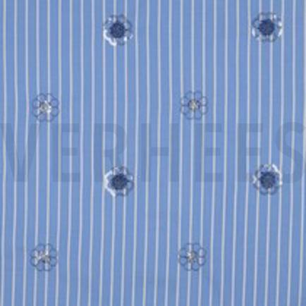 COTON RAYURES PAILLETTES FLEURS BLEU (thumbnail)