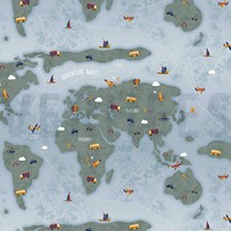 BAUMWOLLE POPELINE DIGITAL ABENTEUERKARTE HELLBLAU (thumbnail)