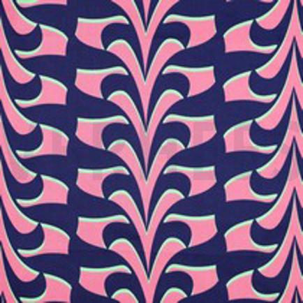 COTON SATIN ABSTRACT FLEURS BLEU MARINE (thumbnail)