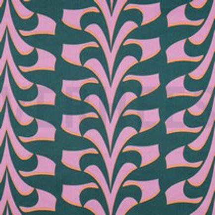 KATOEN SATIJN ABSTRACTE BLOEMEN DONKERGROEN (thumbnail)