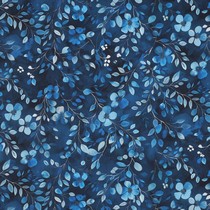 POPELINE DE COTON DIGITAL FEUILLES BLEU COBALT (thumbnail)