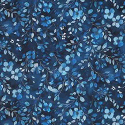 FINE POPLIN DIGITAL LEAVES COBALT (thumbnail)
