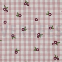 DOUBLE GAUZE CHECKS EMBROIDERY FLOWERS MAUVE (thumbnail)