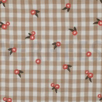 DOUBLE GAUZE CHECKS EMBROIDERY FLOWERS BEIGE (thumbnail)