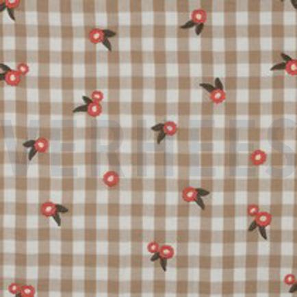 DOUBLE GAUZE CHECKS EMBROIDERY FLOWERS BEIGE (thumbnail)