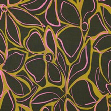VISCOSE ROSELLA STRETCH ABSTRACT FLOWERS DARK GREEN (thumbnail)