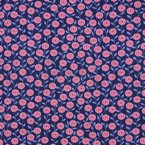 POPELINE DE COTON FLEURS & CARREAUX BLEU MARINE (thumbnail)