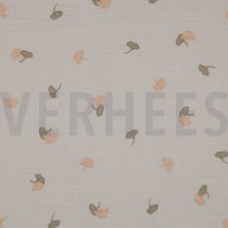 DOUBLE GAUZE EMBROIDERY BLADEREN LICHT ZAND (thumbnail)