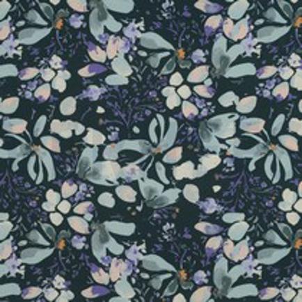 VISCOSE POPELINE STRETCH DIGITAL FLEURS PÉTROLE (thumbnail)
