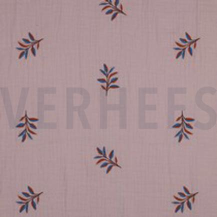 DOUBLE GAUZE EMBROIDERY BLADEREN LILA (thumbnail)