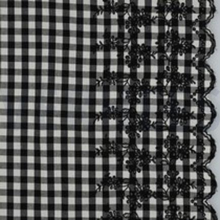 COTTON CHECKS ONE-SIDE BORDER ONE-SIDE SCALLOP BLACK/WHITE (thumbnail)