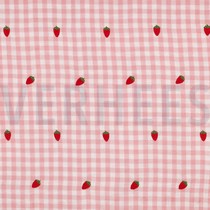 DOUBLE GAZE DE COTON BRODERIE FRAISES ROSE (thumbnail)