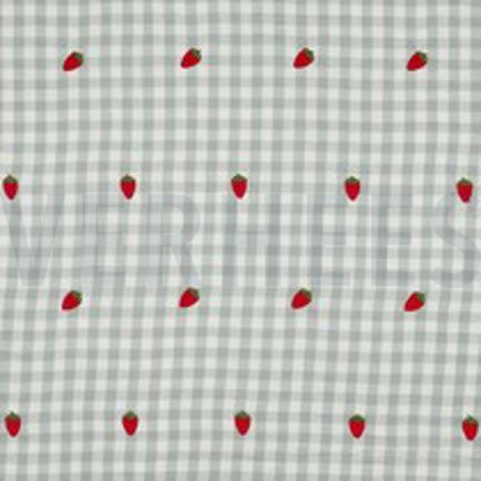 DOUBLE GAZE DE COTON BRODERIE FRAISES VERT (thumbnail)