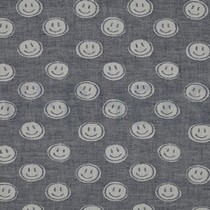 DOUBLE GAZE DE COTON JACQUARD SMILEYS BLEU MARINE/ÉCRU (thumbnail)