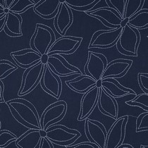 BAUMWOLLE GEWASCHEN STICKEREI BLUMEN MARINEBLAU (thumbnail)