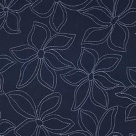 KATOEN GEWASSEN EMBROIDERY BLOEMEN MARINEBLAUW (thumbnail)