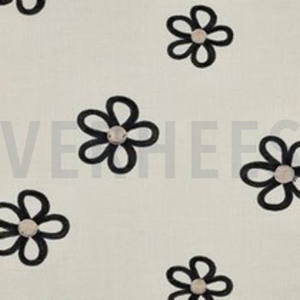 KATOENEN KRINKEL EMBROIDERY BLOEMEN ZWART (thumbnail)