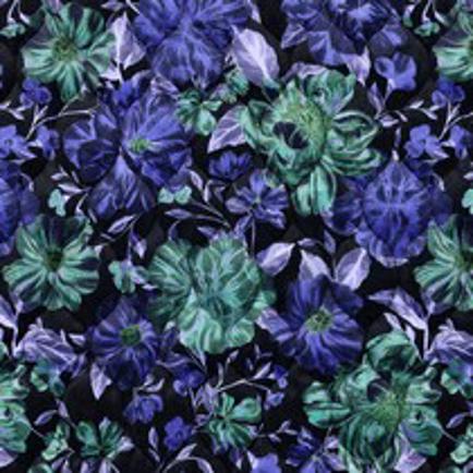 GEWATTEERD FLUWEEL DIGITAAL BLOEMEN MARINEBLAUW (thumbnail)