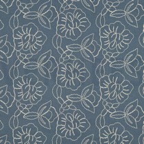 LINNEN VISCOSE EMBROIDERY BLOEMEN OUDBLAUW (thumbnail)