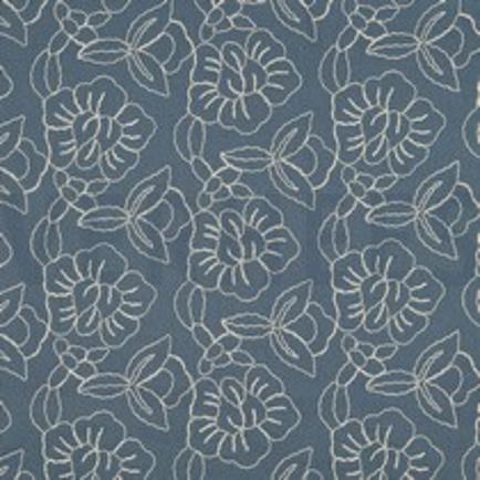 LINNEN VISCOSE EMBROIDERY BLOEMEN OUDBLAUW (thumbnail)
