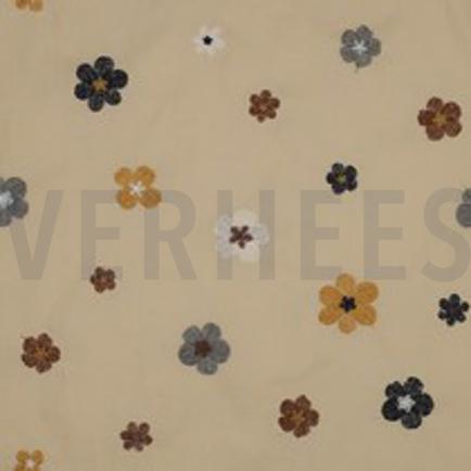 COTTON VOILE EMBROIDERY FLOWERS SAND (thumbnail)