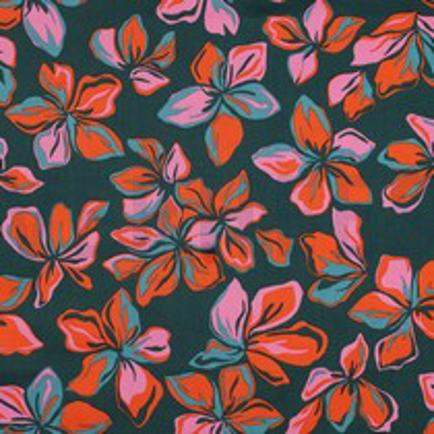 KATOEN SATIJN BLOEMEN DONKERGROEN (thumbnail)