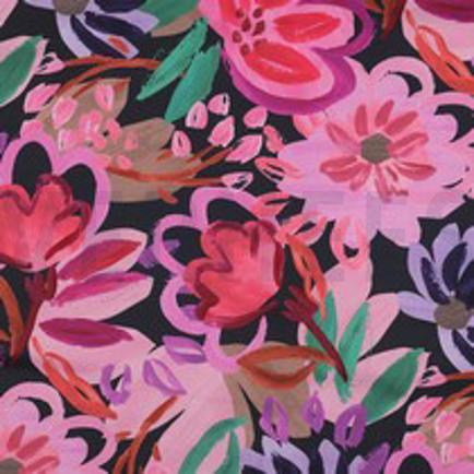 KATOEN SATIJN DIGITAAL BLOEMEN MARINEBLAUW (thumbnail)