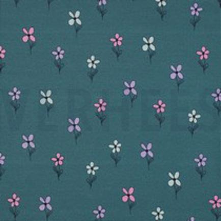JERSEY GAUFRÉ FLEURS PÉTROLE (thumbnail)