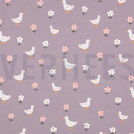 JERSEY GOTS CANARDS ET FLEURS MAUVE (thumbnail)