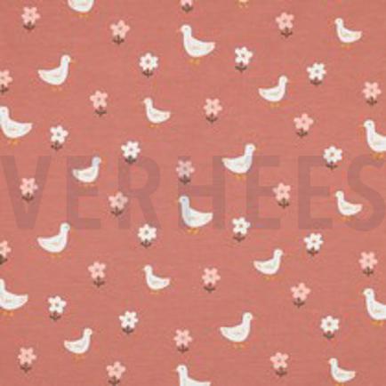 JERSEY GOTS CANARDS ET FLEURS ROSE (thumbnail)