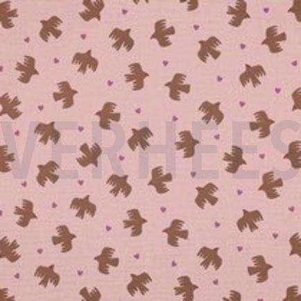 DOUBLE GAUZE GOTS VOGELS ZACHTROZE/OUDROZE (thumbnail)