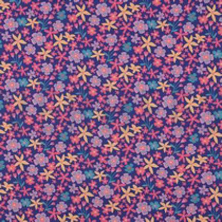 POPELINE DE COTON TISSAGE FIN FLEURS ET LICORNES BLEU COBALT (thumbnail)