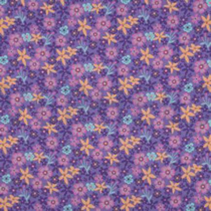 POPELINE DE COTON TISSAGE FIN FLEURS ET LICORNES LAVANDE (thumbnail)