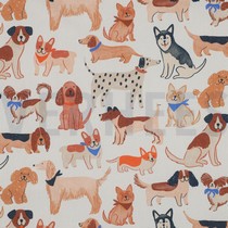 BAUMWOLLE POPELINE DIGITAL HUNDE GEBROCHEN WEISS (thumbnail)