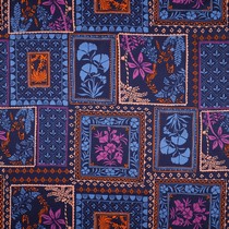 KATOEN SATIJN PATCHWORK BLOEMEN MARINEBLAUW (thumbnail)