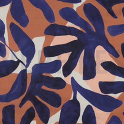 COTTON SATIN DIGITAL LEAVES BLUE (thumbnail)