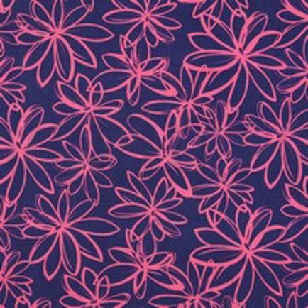 VISCOSE ROSELLA STRETCH BLOEMEN MARINEBLAUW (thumbnail)