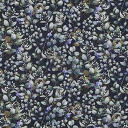 VISCOSE POPELINE STRETCH DIGITAL FEUILLES BLEU MARINE (thumbnail)