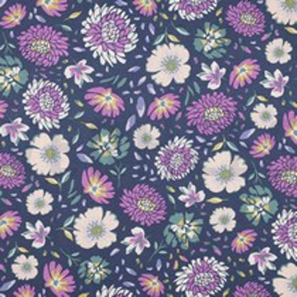 LIN VISCOSE LAVÉ FLEURS MARINE (thumbnail)
