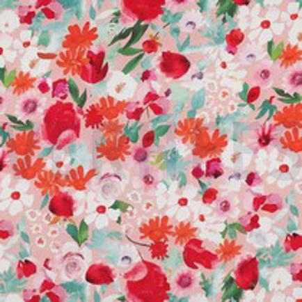VISKOSE SATIN DIGITAL BLUMEN HELLROSA (thumbnail)