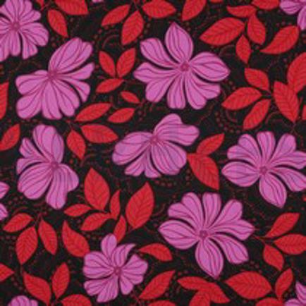 KATOEN SATIJN BLOEMEN DONKERROOD (thumbnail)